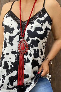 Black & White Cow Print Sequined Tank Top