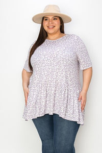 Light Purple Leopard Ribbed Fabric Shirt Top