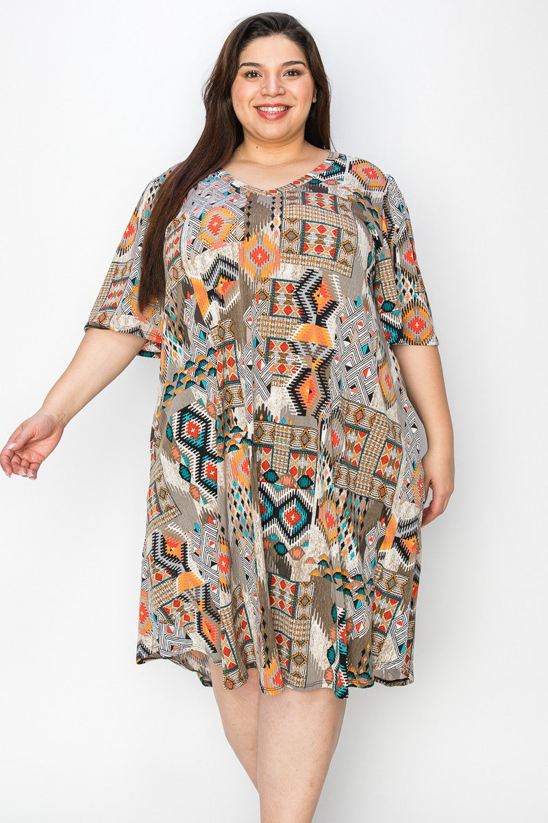 Southwestern Aztec Print Dress w Pockets