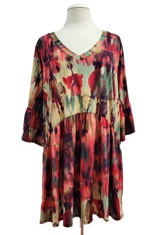 Red Green Watercolor Fall Shirt Top