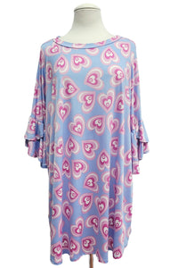 Blue Pink Heart Shirt Top Tunic