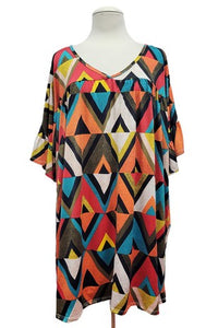 Beautiful Bold Multi Triangle Shirred Shirt Top