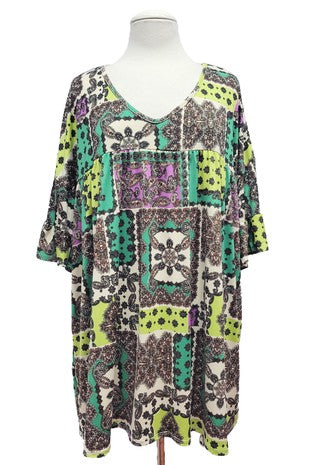 Green Purple Paisley Patchwork Shirt Top