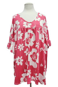 Red-y Floral V Neck Shirt Top