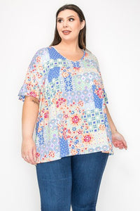 Pastel Floral Patchwork Shirt Top