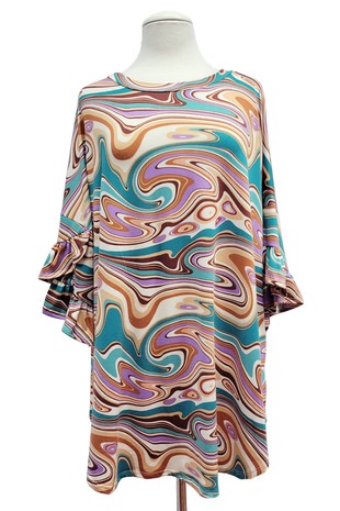 Brown Purple Teal Swirl Shirt Top Tunic