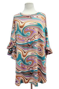 Brown Purple Teal Swirl Shirt Top Tunic