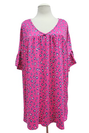 V Neck Pink Leopard Shirt Top