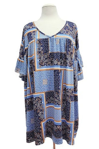 Blue Brown Paisley Patchwork Shirt Top