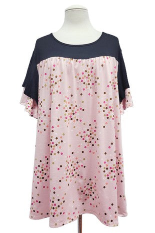 Black Pink Polka Dot Shirt Top Tunic