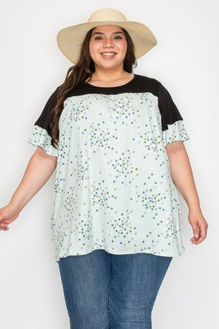 Black Upper Mint Polka Dot Shirt Top