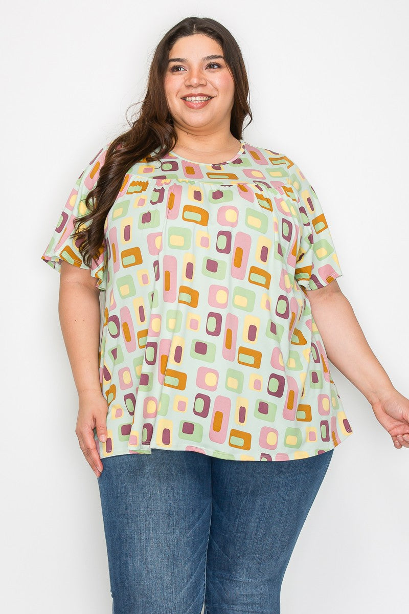 Mint Green Retro Shirred Upper Shirt Top