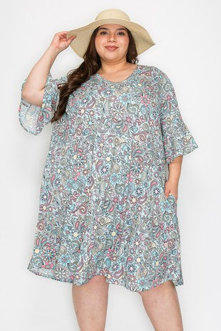 Light Blue Butterfly Heart Paisley Dress