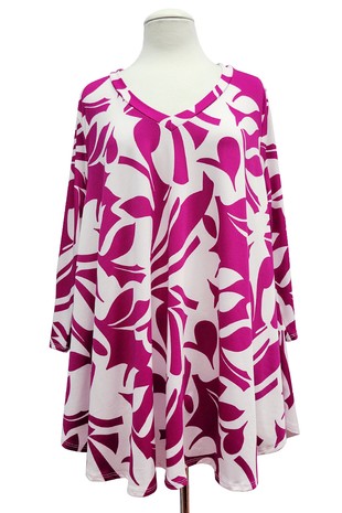 Fuschia Magenta White V Neck Shirt Top