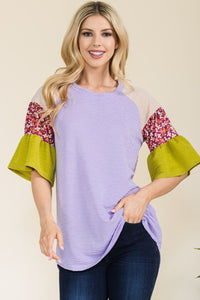 Purple Shirt Top w Green Sleeves