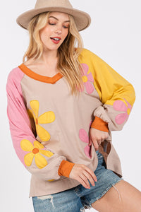 Pink Yellow Beige Floral Daisy Shirt Top