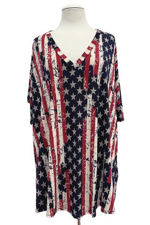 Red White Blue USA X Back Shirt Top