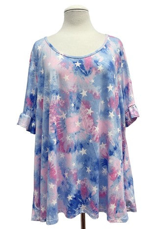 Pink Blue Tie Dye Star Shirt Top