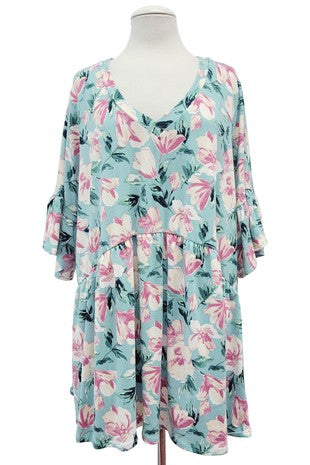 Mint Light Pink Floral V Neck Shirt Top