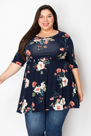 Navy Floral Tunic Shirt Top