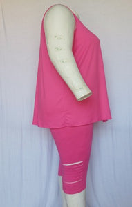 Bright Pink Shredded 2 Piece Outfit Tank and Capri
