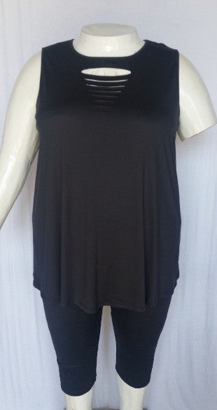 PSFU Black Shredded 2 Piece Outfit Tank and Capri Capris Set