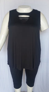 PSFU Black Shredded 2 Piece Outfit Tank and Capri Capris Set