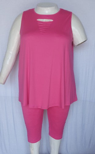 Bright Pink Shredded 2 Piece Outfit Tank and Capri