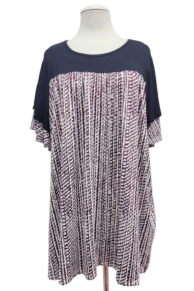 Black Shirred Top Burgundy Design Bottom Shirt