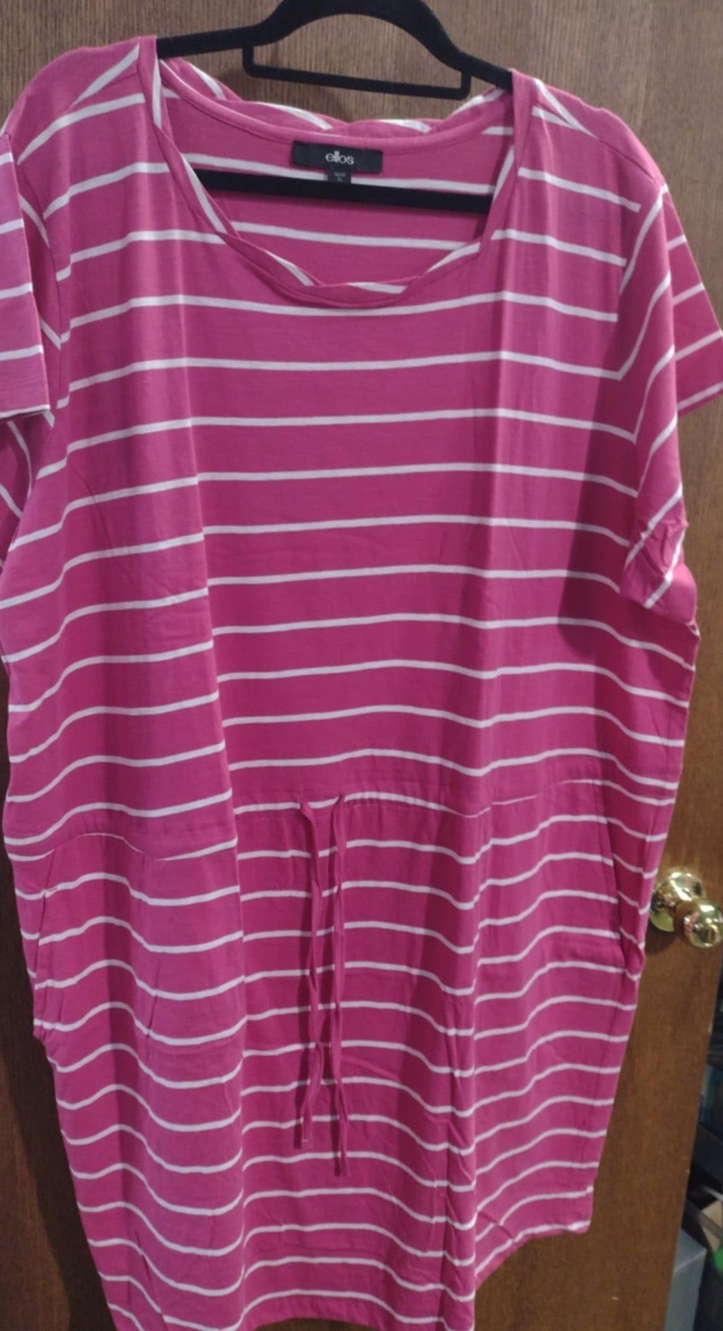 Pink Stripe Dress Drawstring Waist w Pockets