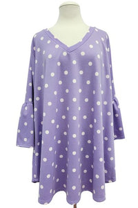 Purple Polka Dot Shirt Top V Neck