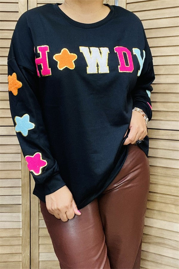 Black Howdy Patch Sweatshirt with Stars ** Adorable