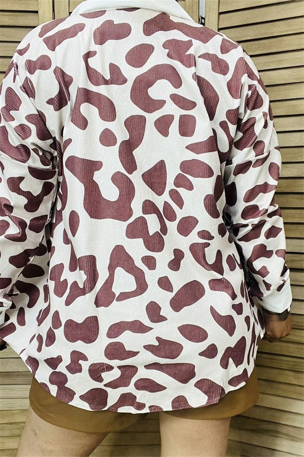 Brown Leopard Shacket with Front Pockets