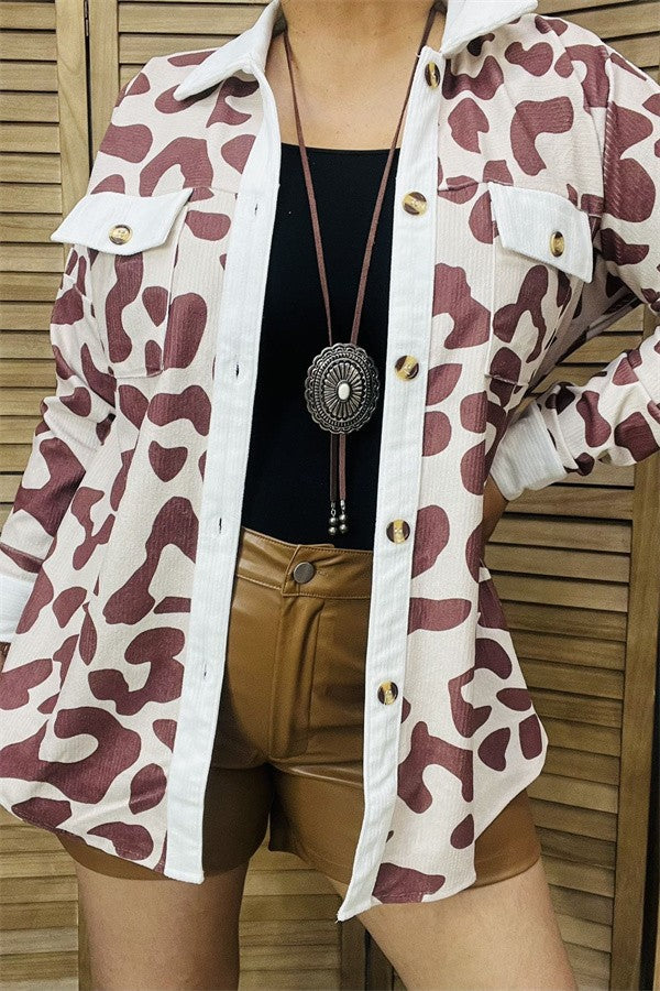 Brown Leopard Shacket with Front Pockets