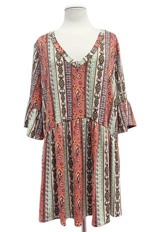 Orange Green Stripe Design Shirt Top Fall Colors