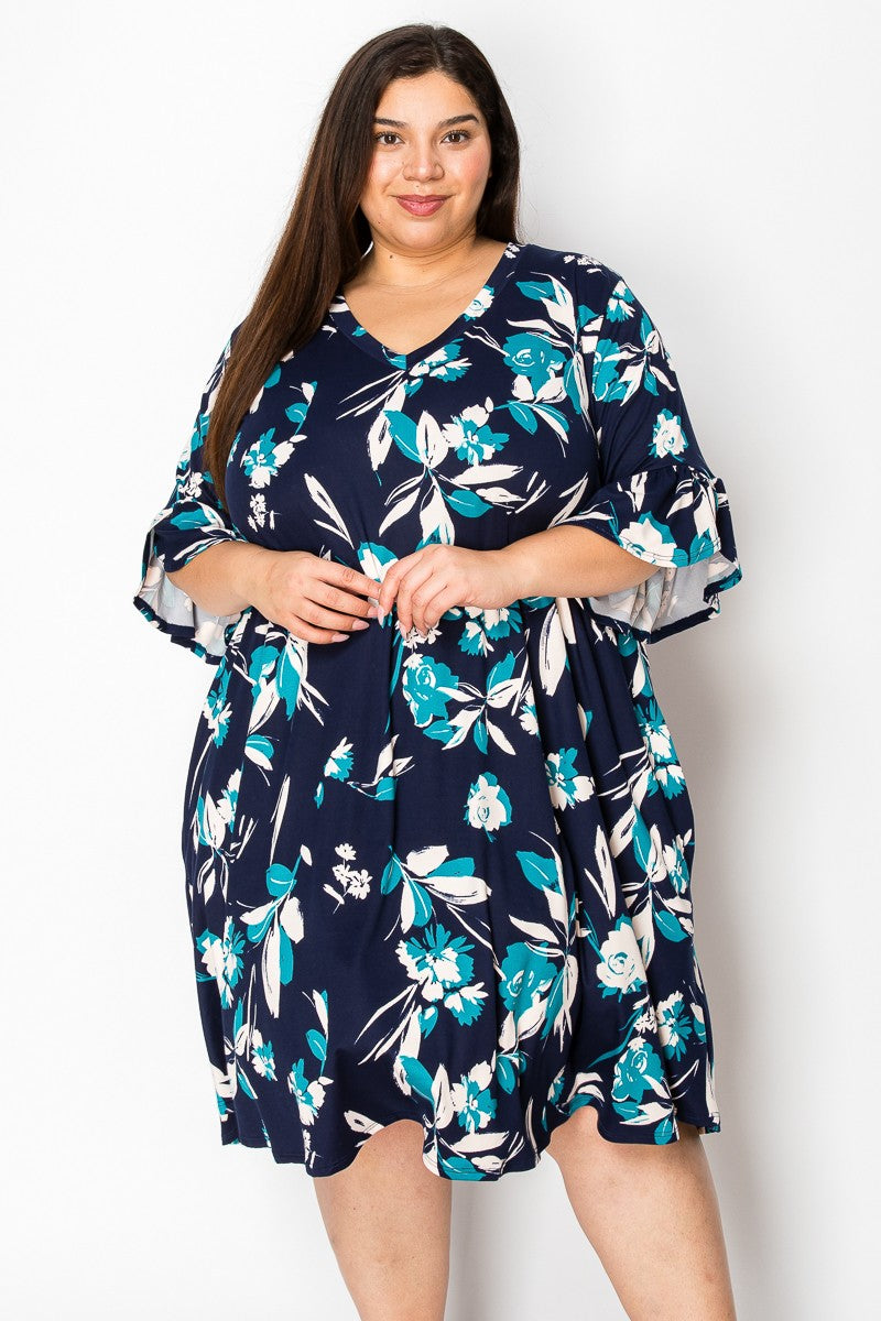 Navy Floral Dress w Pockets