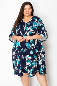 Navy Floral Dress w Pockets