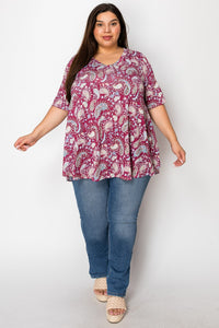Pink Paisley V Neck Shirt Top