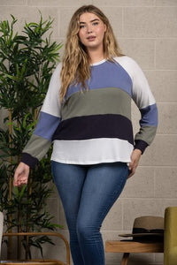 Blue Gray Black White Colorblock Shirt Top