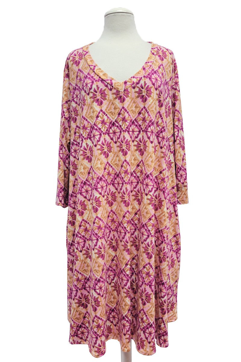 Gorgeous Pink Design Dress with V Neck & 3Qtr Sleeves