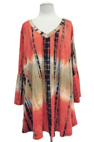 Orange Black Bamboo Tie Dye Shirt Top