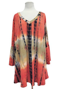 Orange Black Bamboo Tie Dye Shirt Top