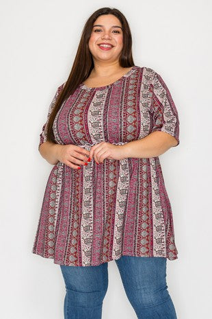 Burgundy Pink Elephant Shirred Bust Shirt Top