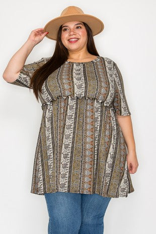 Green Elephant Boho Shirt Top Tunic