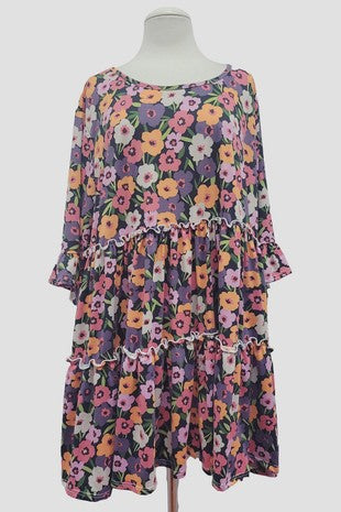Pink Purple Orange Floral Tier Shirt Top Tunic