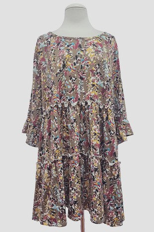 Brown Floral -y Tiered Long Shirt Top Tunic