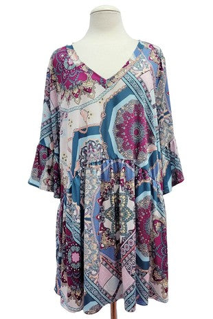 Teal Purple Medallion Print Shirt Top
