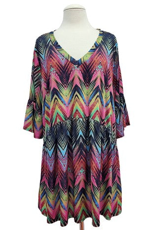 Pink Green Black Chevron Style Print Shirt Top