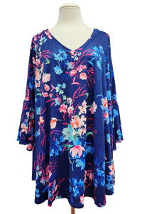 Gorgeous Blue Floral V Neck Shirt Top