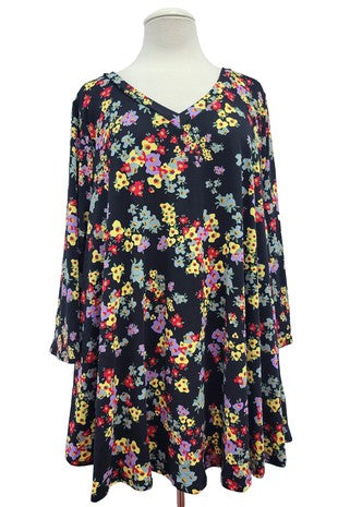 Black Floral V Neck Shirt Top